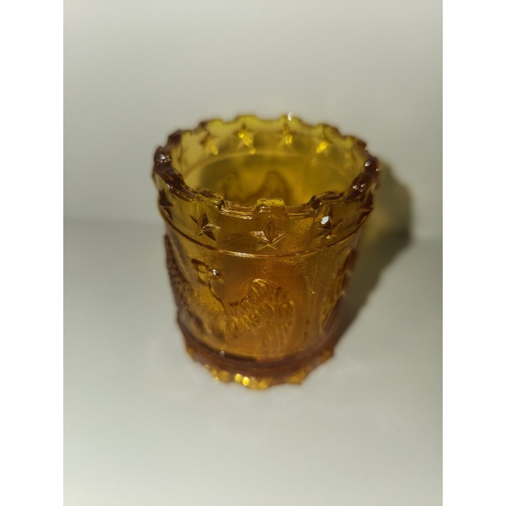 Vintage Amber Glass Kanawha Glass Eagle & Stars Toothpick Holder
